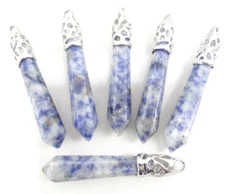 30pcs Natural Sodalite Stone Pillar Hexagonal Column Pendant Jewelry Necklace