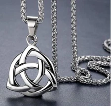 New Irish Celtic Triquetra Trinity Knot Pendant Necklace Alloy Steel Set