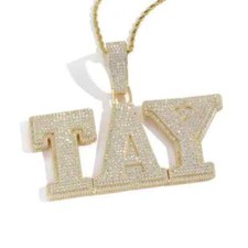 3Ct Round Cut Real Moissanite Customize Letter Pendant 14K Yellow Gold Plated