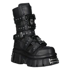 Nuevas Botas Rock M-MET422-S1 Unisex Metálicas Cuero Negro Plataforma Botas Góticas