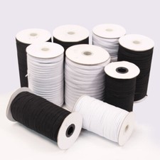 Flat Braided Elastic Band Roll 1/8" 3mm width White/ Black 168 Yards Roll