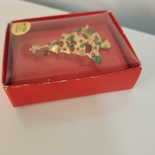 Vintage Christmas Tree Holiday Pin Brooch w/Original Box 2'' - Picture 14 of 15