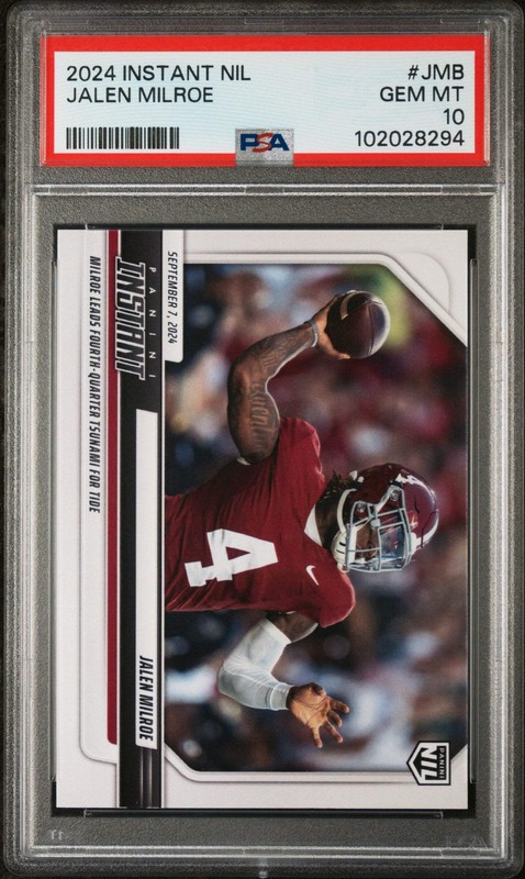 Graded 2024 Panini Instant NIL Jalen Milroe #JMB Rookie RC Football Card PSA 10
