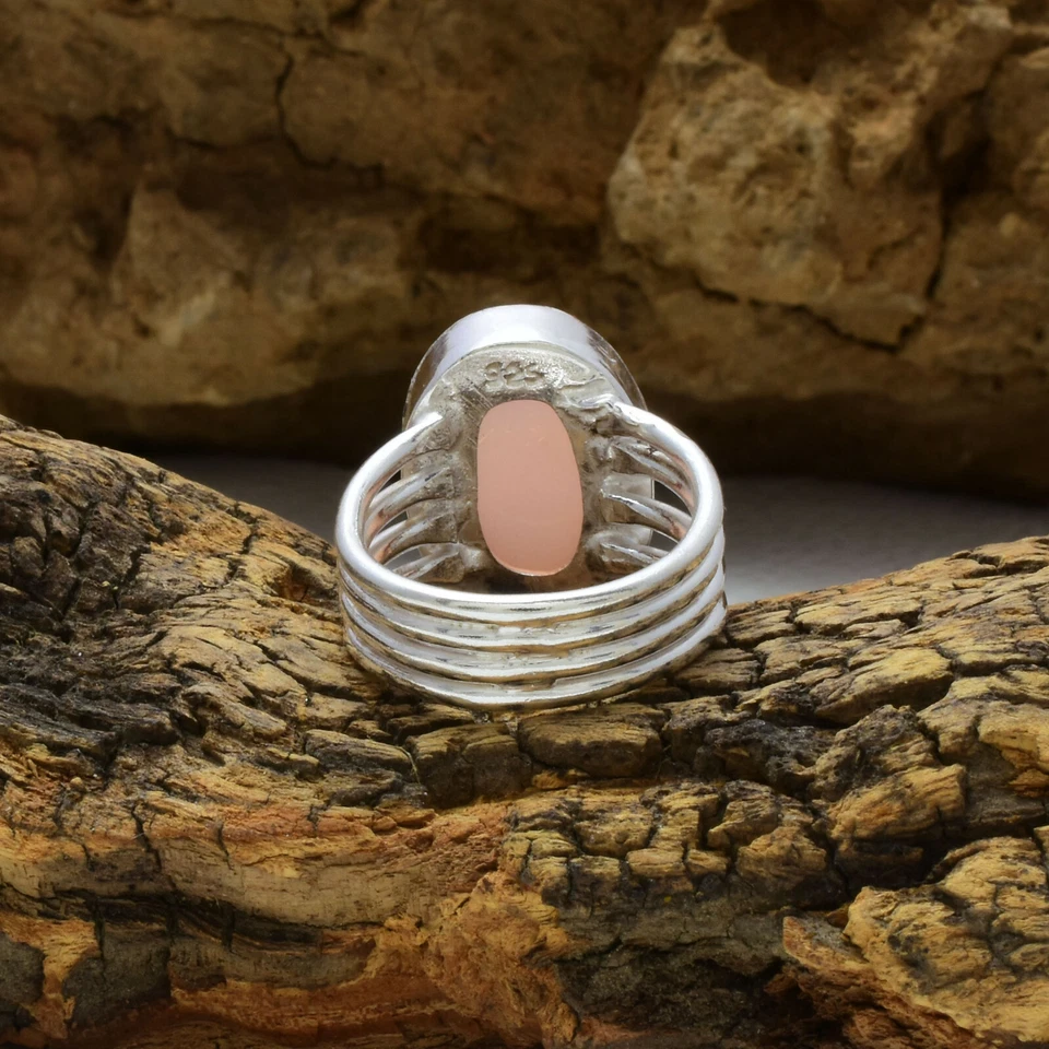 Gorgeous Rose Quartz Gemstone 925 Sterling Silver Handmade Ring All Size - Image 3 of 3