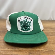 VTG Trucker Hat Snapback 1990s Safety Committee Patch Flat Bill Green Cap NWOT