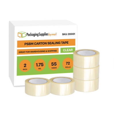 72 Rolls Carton Sealing Clear Packing Tape Box Shipping - 1.75 mil 2'' x 55 Yards