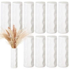 DIDAEY 10 PACK COMPOSITE PLASTIC FLOWER VASES BULK WHITE SMALL TALL VASES -WHITE