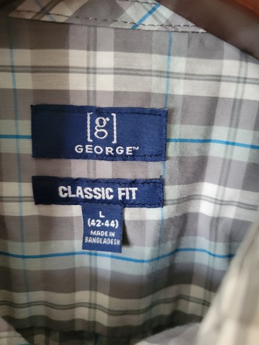 George Men's Large Short Sleeve Button Shirt Gray Blue Plaid Button Classic Fit  - Bild 3 von 5