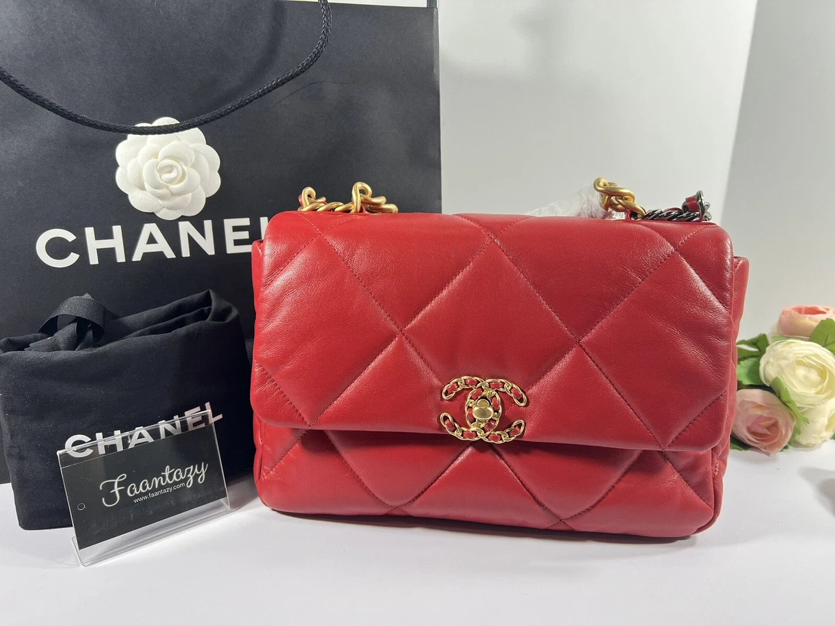 Chanel 19 Flap Bag Quilted Leather Large Red