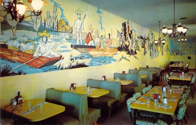 1958 California El Cajon Pat Brillo's Interior Mexican Restaurant Postcard N12