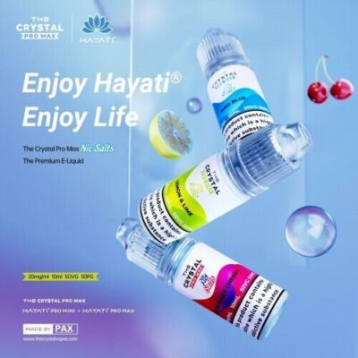 hayati pro max reusable Crystal Pro Max Hayati Nic salts E liquid 50/50 Vape Pod 20mg | BUY 3 GET 1  FREE