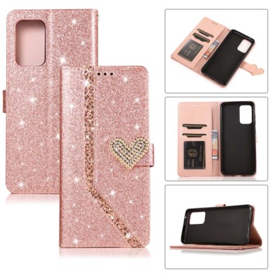3D Glitzer Handyhülle Bling SchutzTasche Flip Book Leder Case Wallet Etui Cover>
