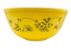 Pyrex Mixing Bowl Shenandoah Pale Yellow With Green Flowers Leaves #403 Vintage