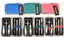 6 PIECE NAIL KIT SET PYTHON EMBOSSED LEATHERETTE BLUE+PINK,CLIPPERS+FILE+ETC