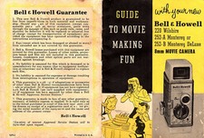 Bell  Howell 8MM Movie Cameras Vintage 1950's Brochure Black  White Photos