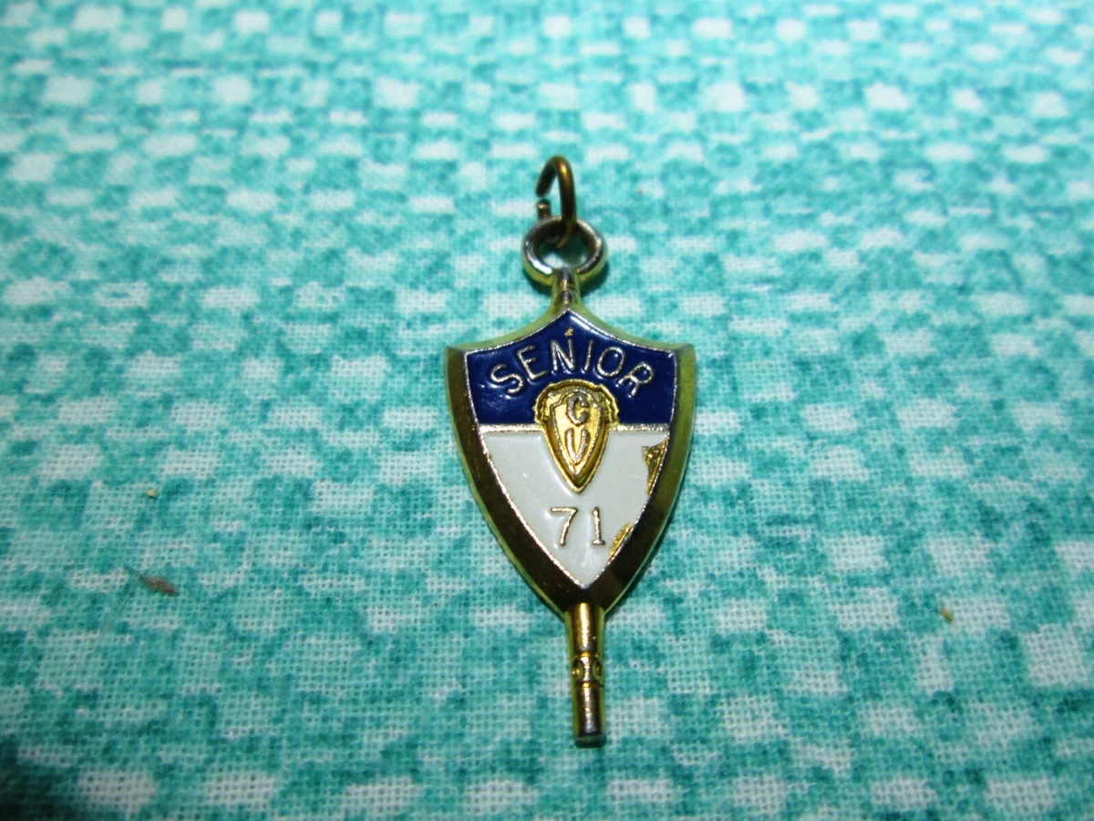 Senior 71 Key Pendant Blue White Gold Colored by Jostens Vintage