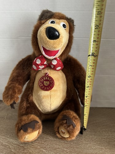 Masha and The Bear Plush Talking Bear Red Bowtie Brown Plush toy - Afbeelding 2 van 10