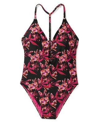 Adore Me Einteiler Träger Badeanzug Jade Blumen Schwarz Rosa Gr. M NEU