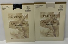 2 Fashion Bug Pantyhose Plus Control Top Sandalfoot Black  Off White Size 1X 2X
