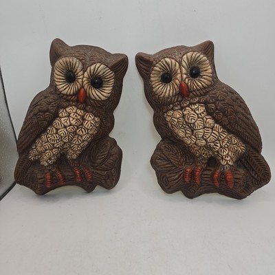Pair Of Vintage Molded Foam Owls Wall Decor Mid Century Modern Textured