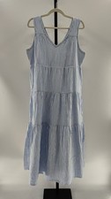 Quince 100% Organic Cotton Gauze Tiered Maxi Dress Bayside Stripe Blue/White M