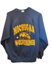 Vintage Tultex Michigan Wolverines Crew Neck Sweatshirt Navy Large Football