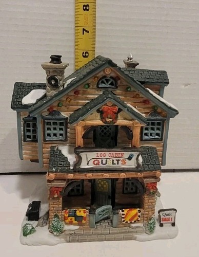 Lemax Vail Village 2001 Log Cabin Quilts Retired Lighted Christmas Building EUC - Picture 10 of 19