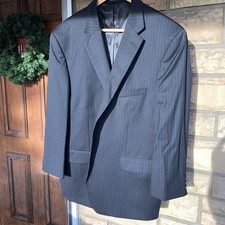 Pronto Uomo Platinum Black 100 Wool Pinstripe Suit Sz 46S/36X27 Pants