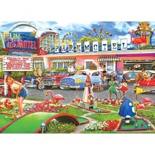 1000 Piece Fun Park Motel Jigsaw Puzzle 20 x 27 Inch Retro Art Puzzle