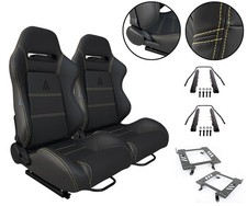 2 Black Yellow Stitch Racing Seat Bracket Slider For 67-69 Camaro Firebird 2 Black Yellow Stitch Racing Seat Bracket Slider For 67-69 Camaro Firebird