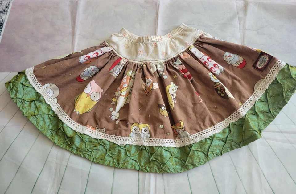 Falda de Otoño Persnickety Niñas Talla 6 Búhos Multi Tela Hecha en EE. UU. Foto 3 de 4