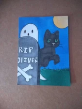 ACEO Original Acrylic Painting Landscape Miniature Art Card ATC Scenery 48 Cat