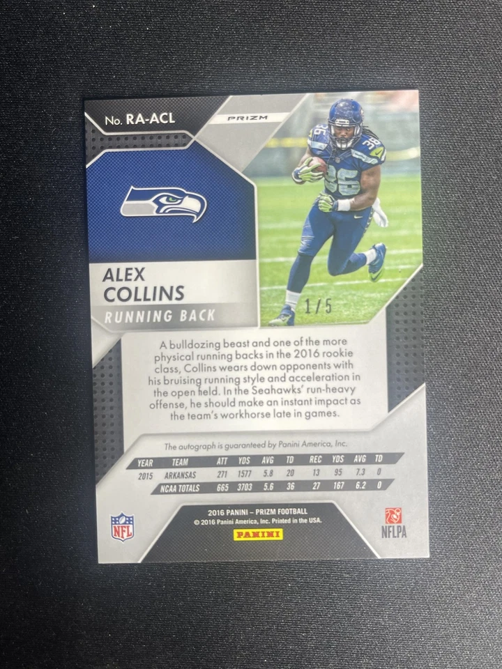 2016 Panini Prizm #202 Alex Collins Gold Vinyl Autograph #/5 - Image 2 of 2