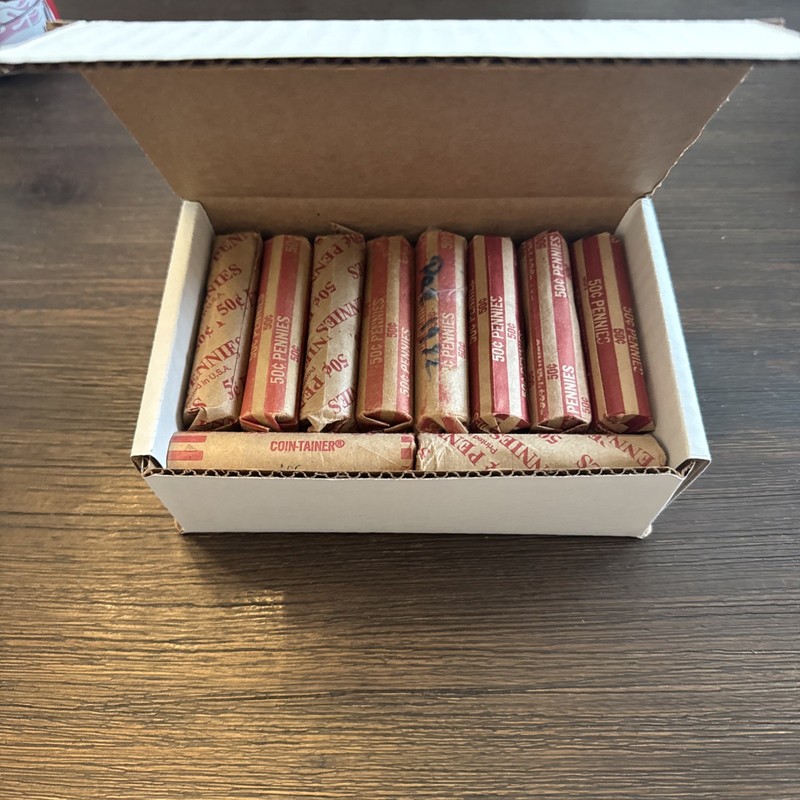 Lot of 20 Rolls - Pre-1982 Copper Penny Rolls 6.5+ Lbs of Copper Storage Box - 3