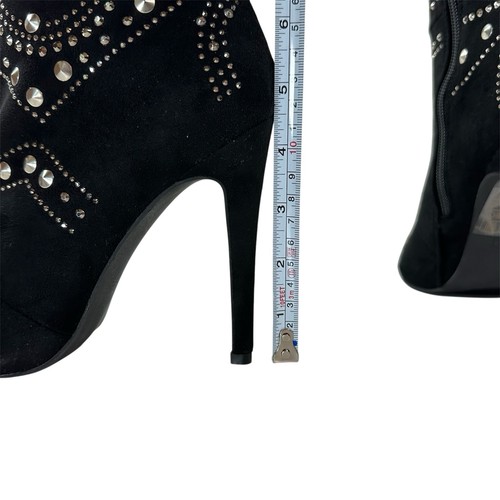 NWOB Lauren Lorraine LUCKY Knee High Black Rhinestone Studded Boots Sz 7 Glam - Picture 14 of 15