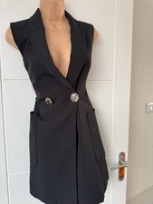 Stradivarius Black Sleeveless Blazer Dress Gold Button Mini UK 6 XS B12