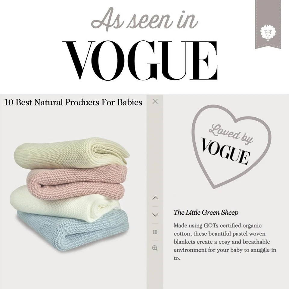 The Little Green Sheep Organic Knitted Weave Baby Blanket (Blue) Super Soft - Image 3 of 3