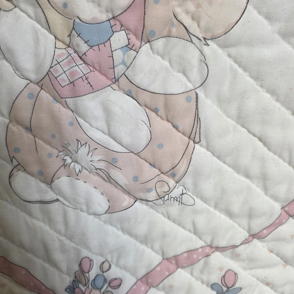 Manta Edredón Bebé Rosa Precious Moments Vintage Conejito Niña Blanco Rosa 33.5x42 Foto 4 de 4