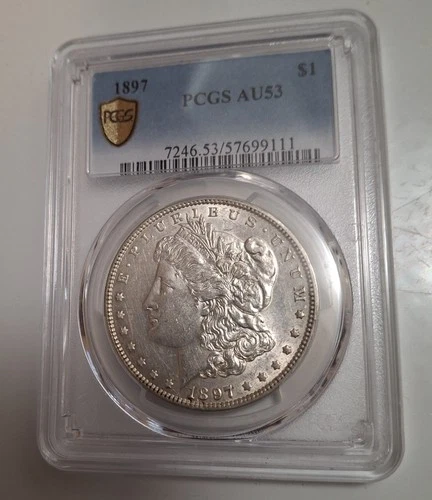 1897 Morgan Silver Dollar PCGS AU53 Gold Shield