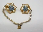 Vintage Sweater Clip Gold Tone Pearl Chain Flower Clips Vintage Costume Jewelry