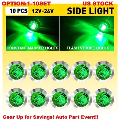 Green LED Marker Light 3/4'' Side Clearance indicator Strobe Flash Signal 12V-24V