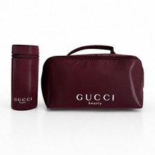 Gucci Beauty Burgundy Zip Makeup Bag Case with Handle Zipper Closure set 