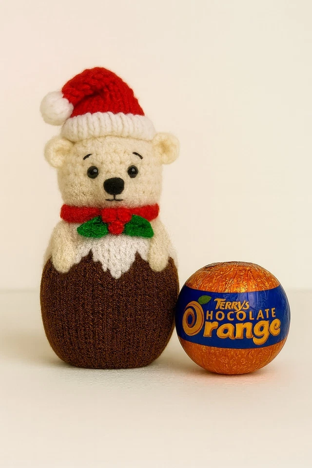 Polar Bear Christmas Pudding Chocolate orange Cover Knitting pattern Xmas