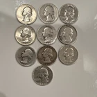 Washington Quarters Lot of  10 circulated  90% silver  1964 and older