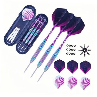 Steel Tip Darts 3 Pack Professional Darts Set with Brass Barrels Purple
