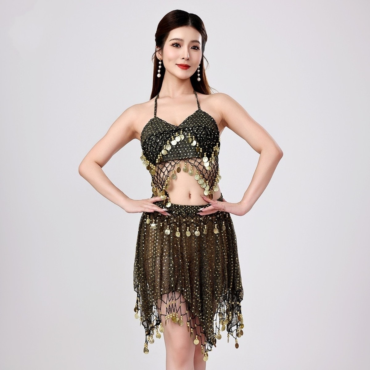 Women\'s Black Imported Chiffon Belly Dance Costume Indian Dance Skirt with Coins Amazon.com: KALIONE Belly Dance Hip Scarf, Chiffon Belly  main image 3