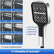 Soffione Doccia SPA, 7 Modalità di Getto a Pioggia con Pulsante di Arresto