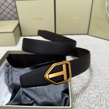 Tom Ford Belt Reversible Black/Brown Leather Gold T-Buckle Belt