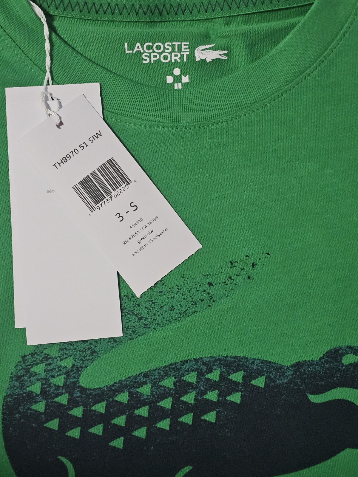 Lacoste x Daniil Medvedev Men's Regular Fit Green Crocodile Logo Tee Size Small thumbnail 9
