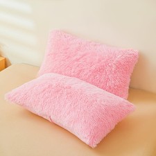 Fluffy Pink Pillow Cover, Ultra Soft Fuzzy Plush Pink Pillow Cases with Furry...